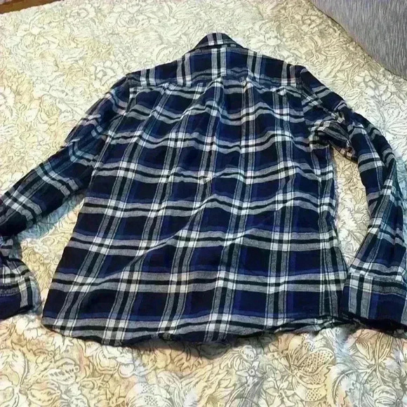 Line of Trade navy blue plaid flannel button down shirt. - Picture 4 of 4